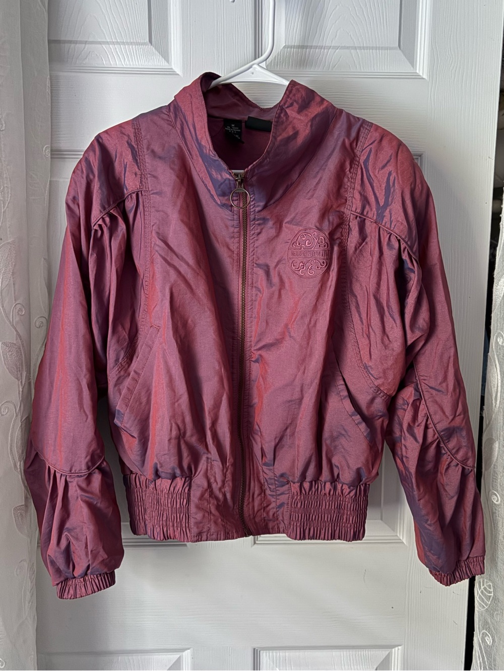 vintage 80s Le Coq Sportif women iridescent Shimmery Zip-Front BomberJacket sz M